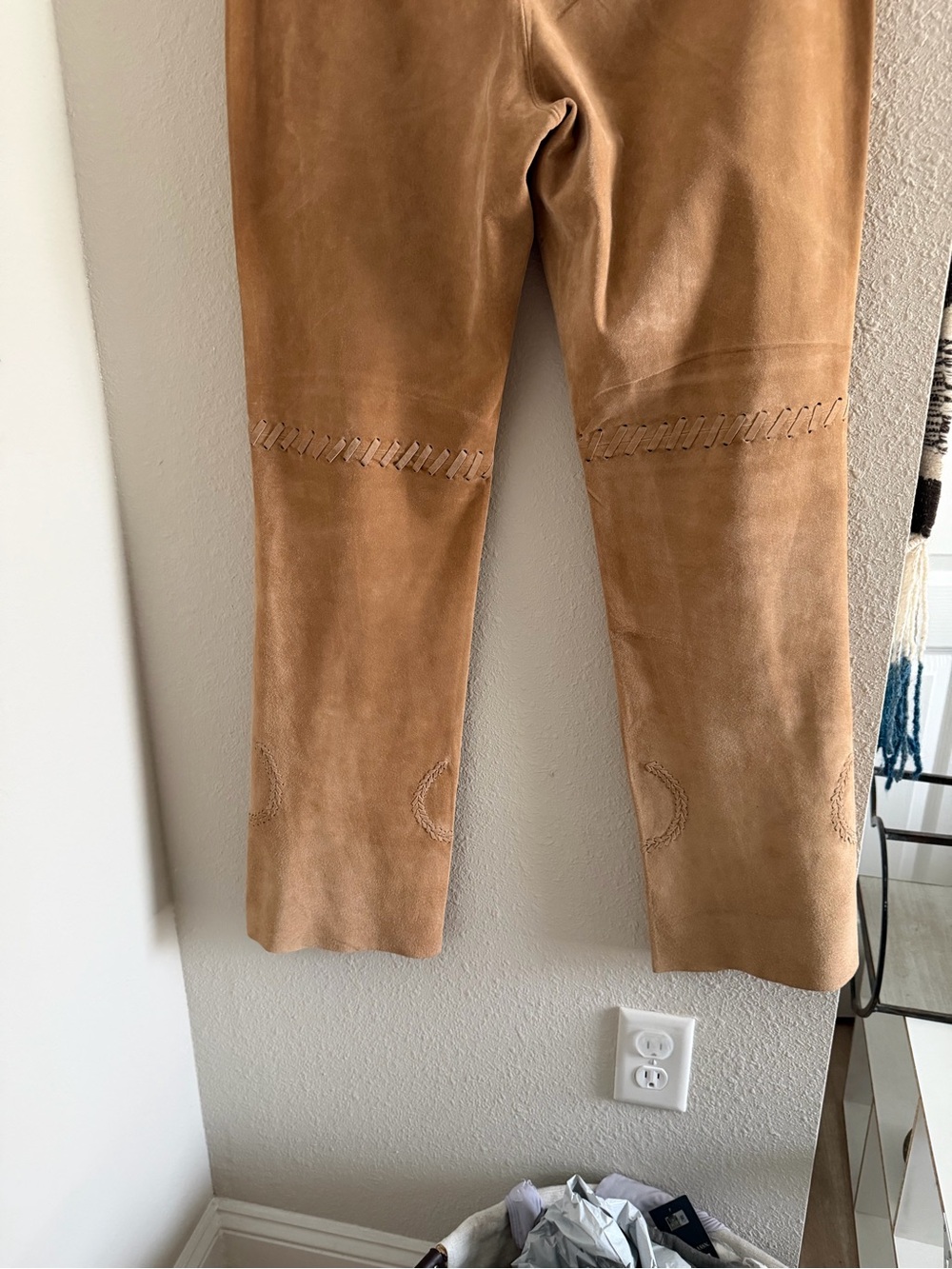 Women's Tan Suede Embroidered Jeans - Picture 9 of 13